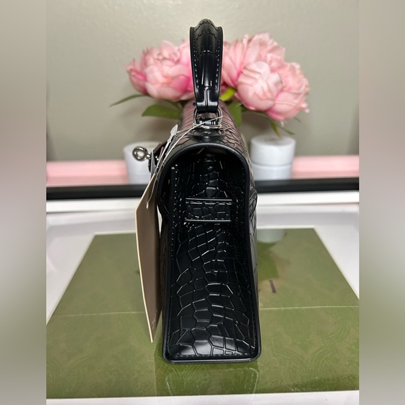 JustFab Black Crocodile-Embossed Satchel - Picture 12 of 12